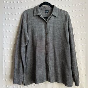 Eileen Fisher Linen Blend Oversized Long Sleeve Button Up Sz XS Brown